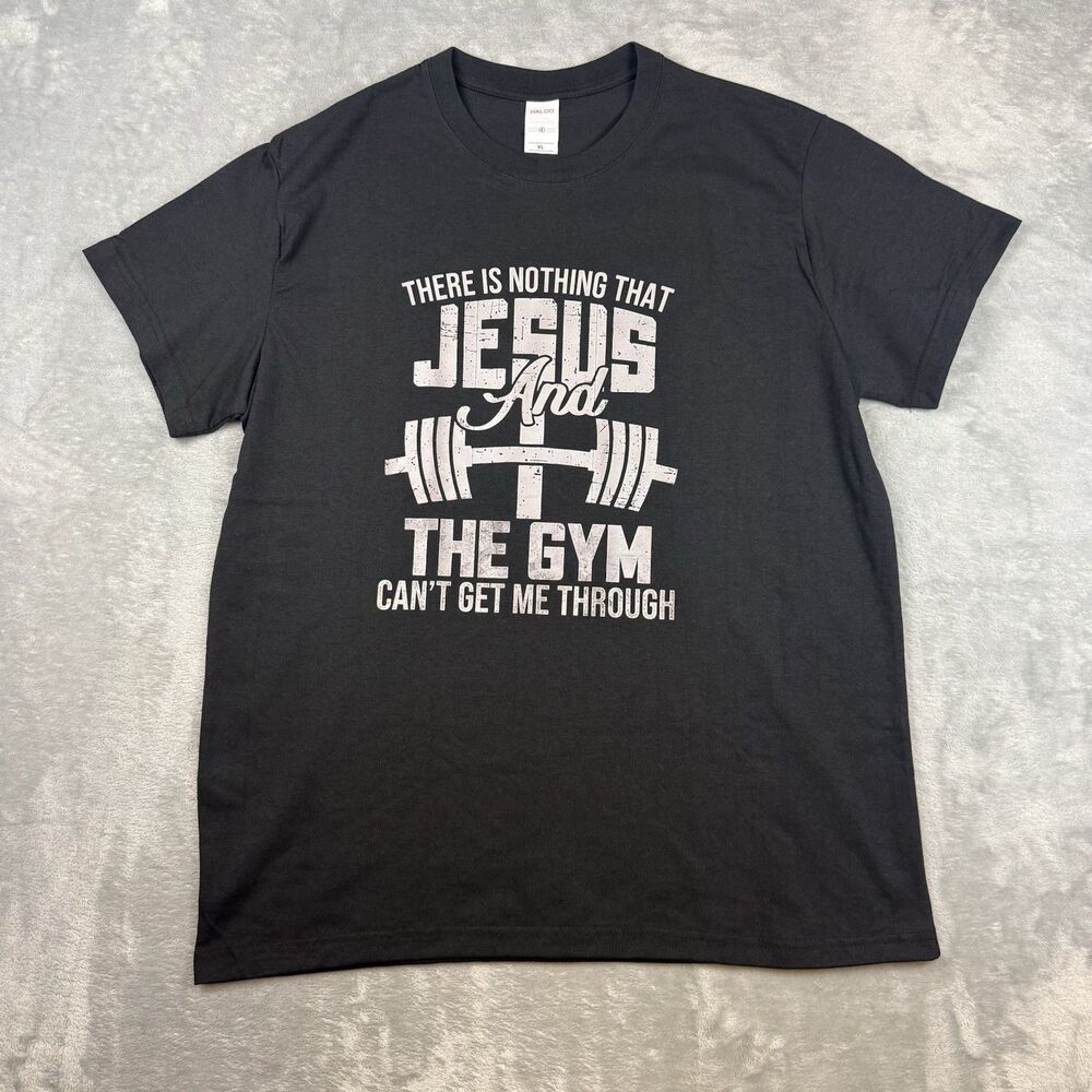 Jesus and the Gym Christian Graphic T-Shirt Black Men’s XL Faith Fitness